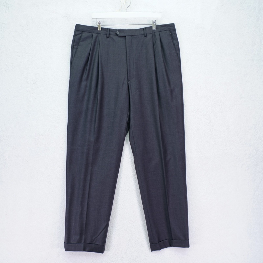 Santorelli Gray Wool Pleated‎ Cuffed Dress Pants Trousers Como 2 -40 / 33- High
